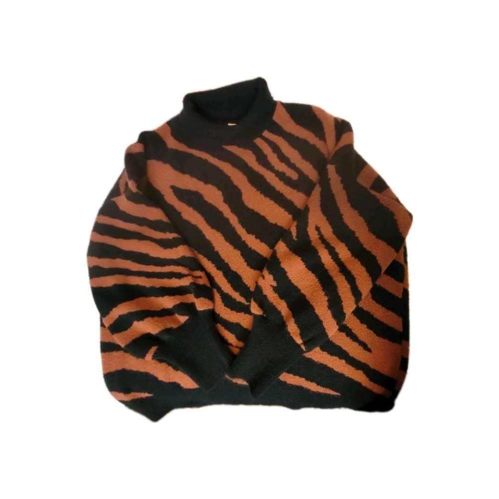 Plus SIZE chicsoul knitted zebra print fluffy sweater in orange/black